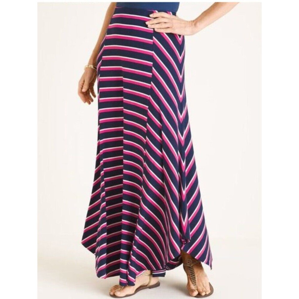 Chico's Maxi Skirt Size 2 (12) Pink & Navy Blue Stripes